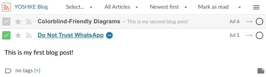 RSS feed in Tiny Tiny RSS